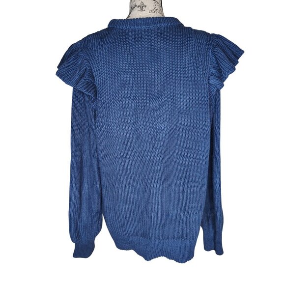 Summersalt Periwinkle Medium Sweater, Ruffle Shoulders. Organic Cotton, USA - Picture 2 of 4
